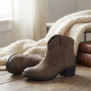 Born Kerri Western Embroidered Suede Ankle Boots Brown Size 6.5